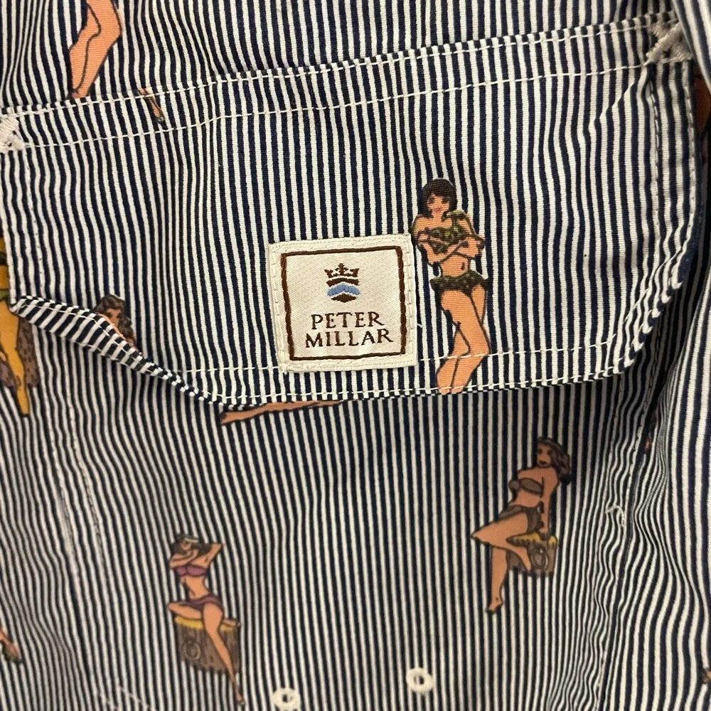 Peter‎ Millar Navy and White Striped Swim Trucks with bikini women print medium